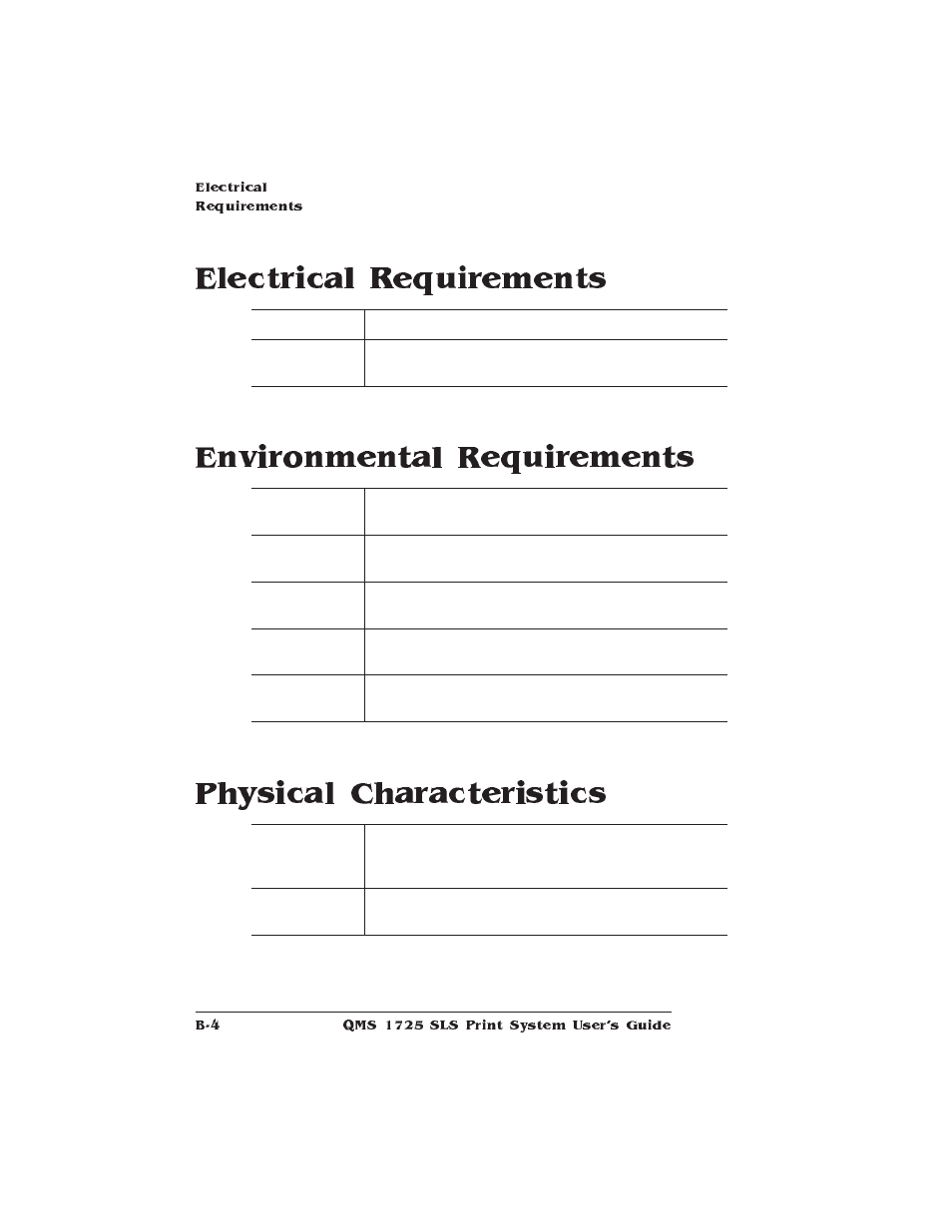 Electrical requirements, Environmental requirements, Physical characteristics | Electrical and environmental requirements | IBM 1725 SLS User Manual | Page 240 / 328