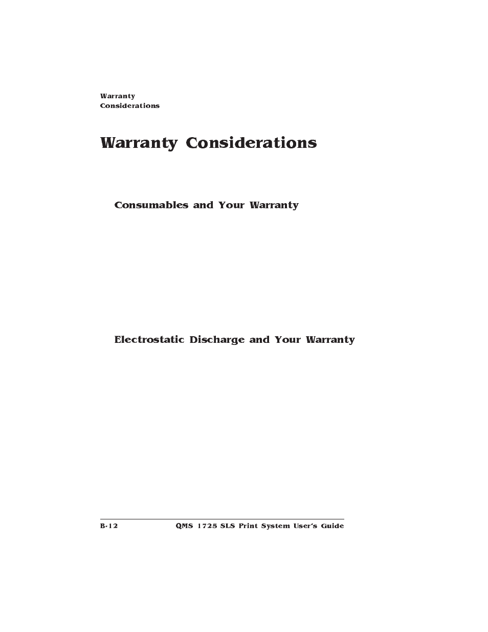 Warranty considerations, Consumables and your warranty, Electrostatic discharge and your warranty | IBM 1725 SLS User Manual | Page 248 / 328