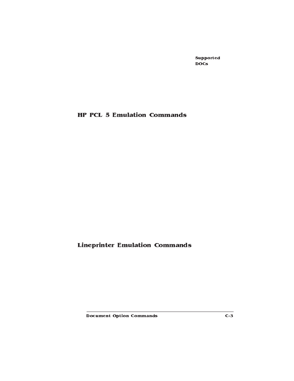 Hp pcl 5 emulation commands, Lineprinter emulation commands | IBM 1725 SLS User Manual | Page 253 / 328