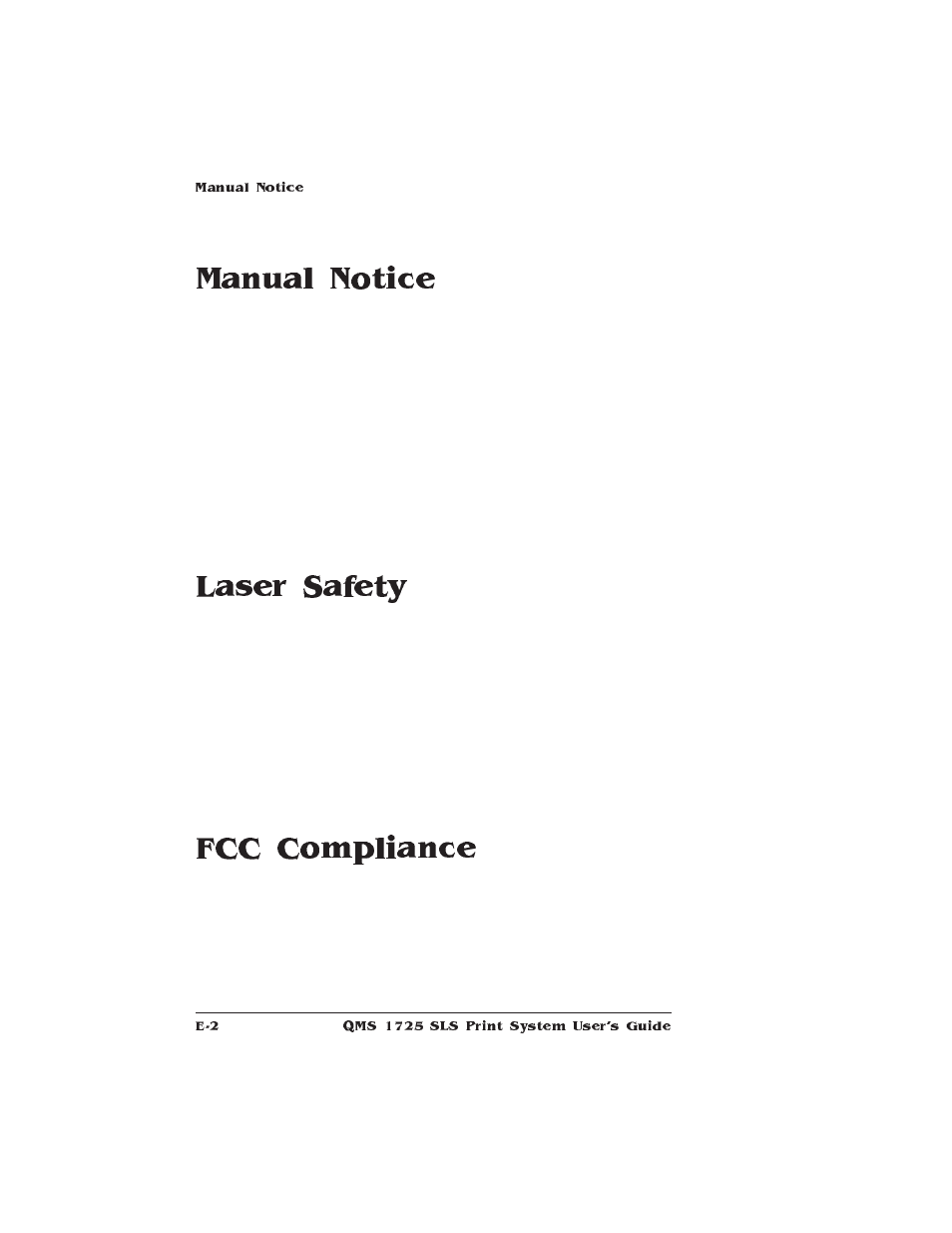 Manual notice, Laser safety, Fcc compliance | Manual notices | IBM 1725 SLS User Manual | Page 288 / 328