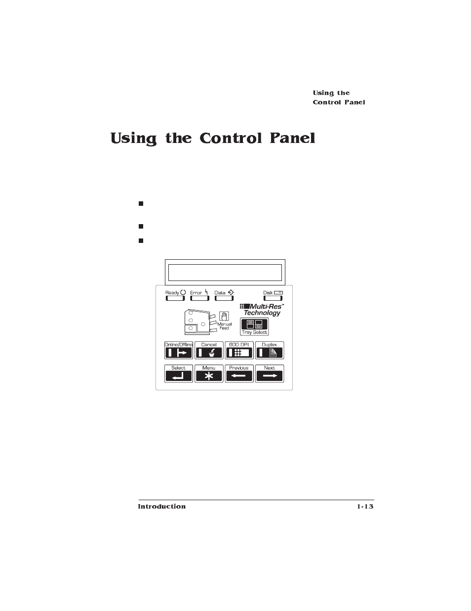 Using the control panel, Using the printer’s control panel, Message window | IBM 1725 SLS User Manual | Page 29 / 328