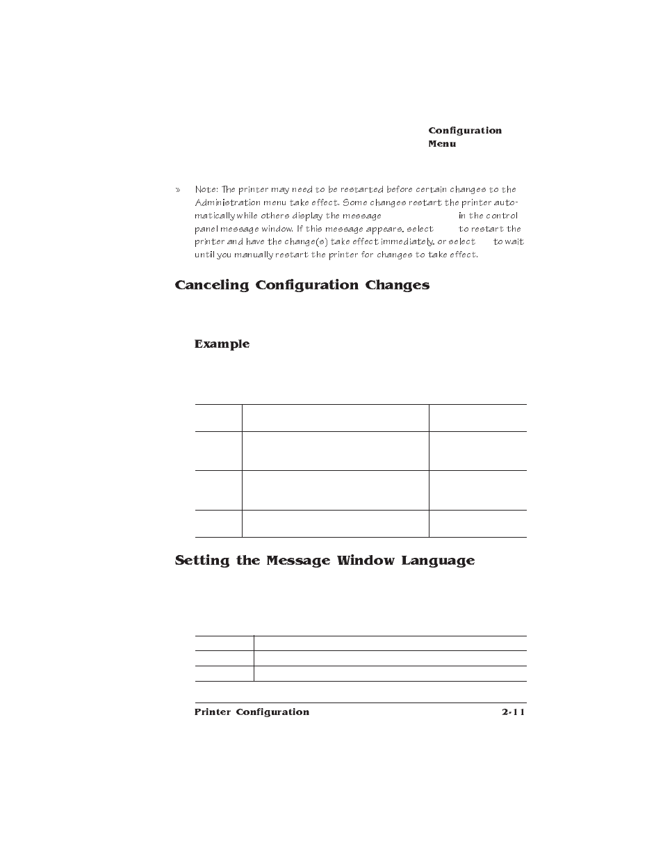 Canceling configuration changes, Setting the message window language, Example | IBM 1725 SLS User Manual | Page 45 / 328