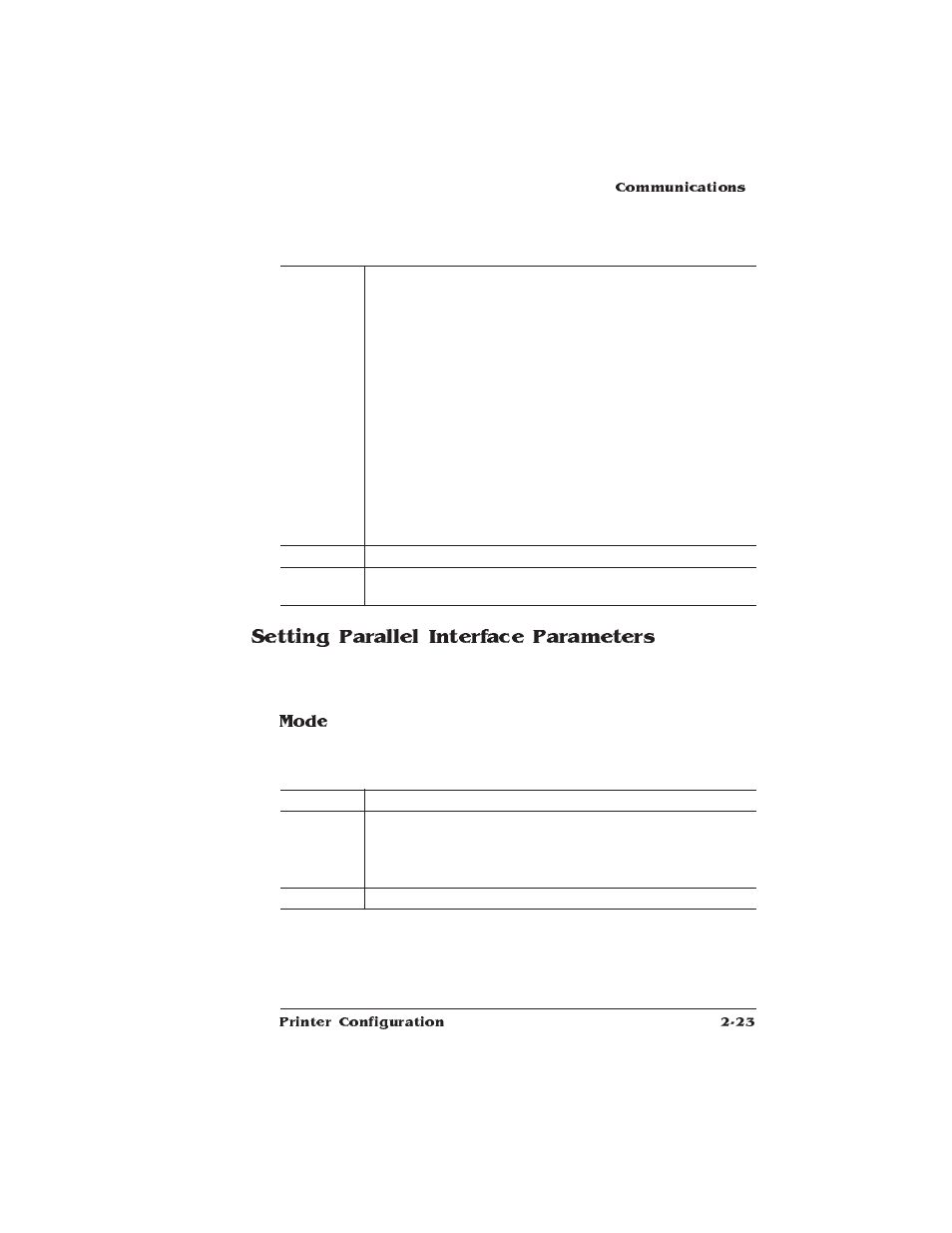 Setting parallel interface parameters, Mode | IBM 1725 SLS User Manual | Page 57 / 328