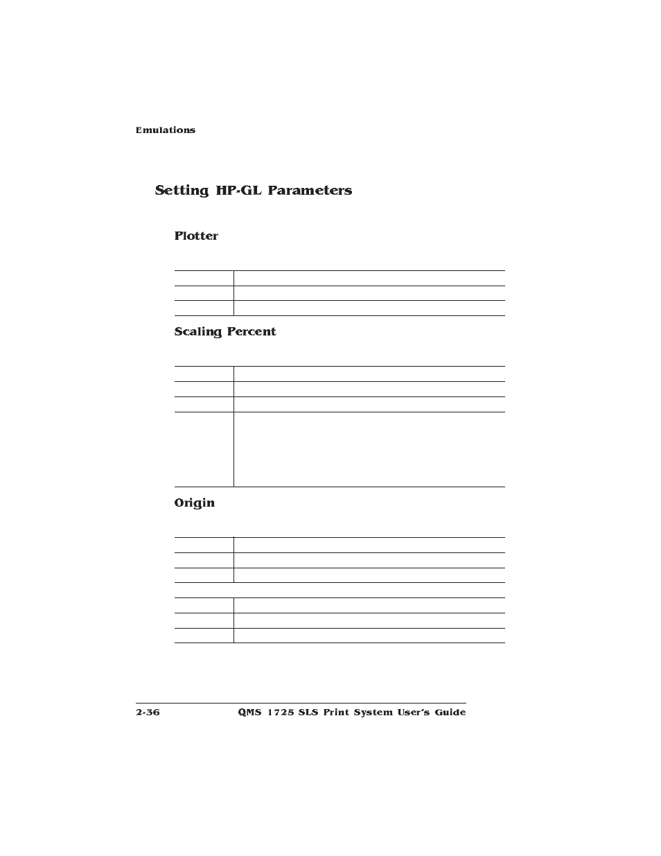 Setting hp-gl parameters, Plotter, Scaling percent | Origin | IBM 1725 SLS User Manual | Page 70 / 328