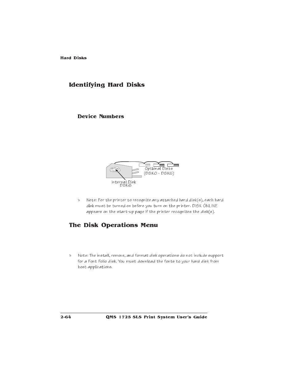 Identifying hard disks, The disk operations menu | IBM 1725 SLS User Manual | Page 98 / 328