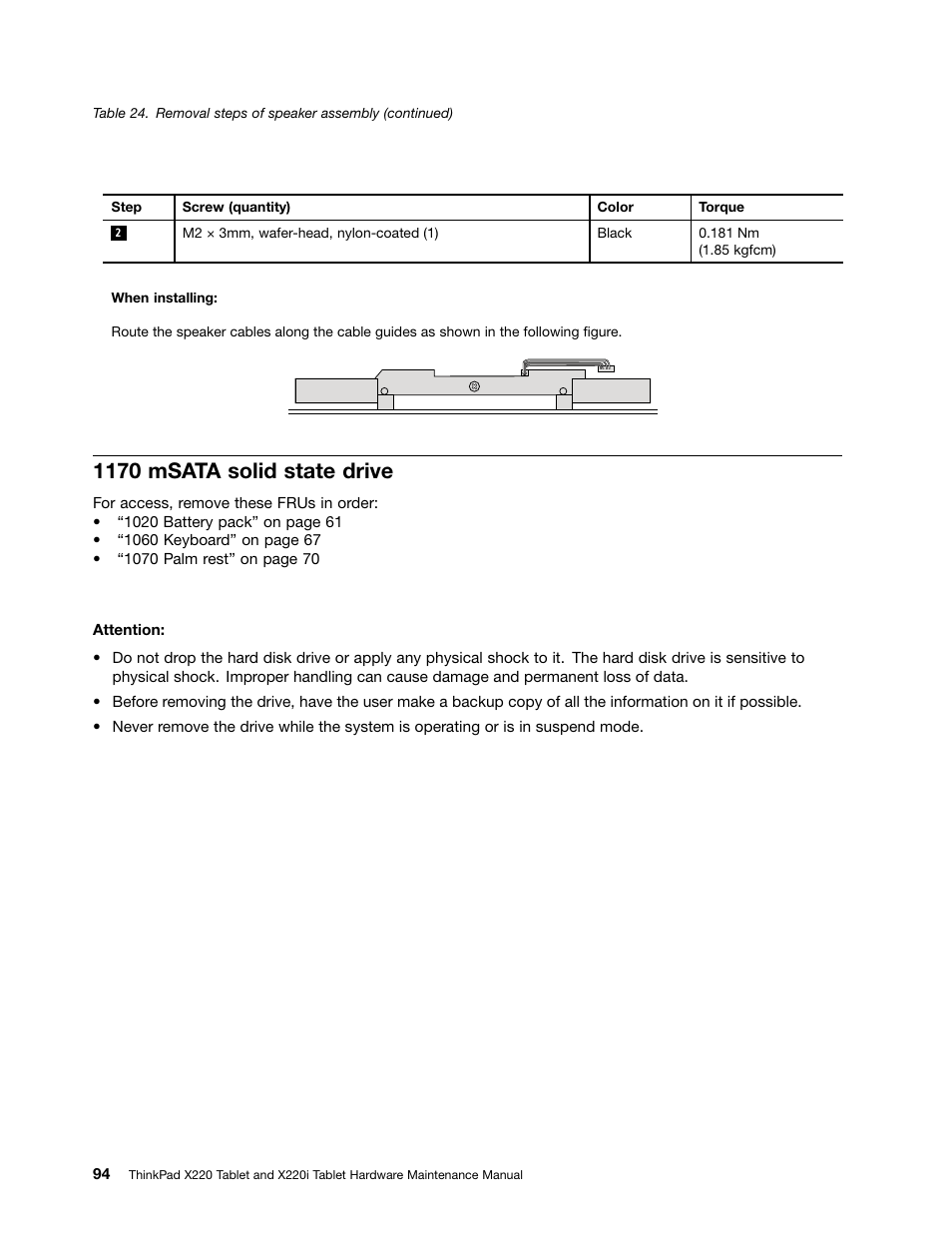 1170 msata solid state drive | IBM X220 User Manual | Page 100 / 146