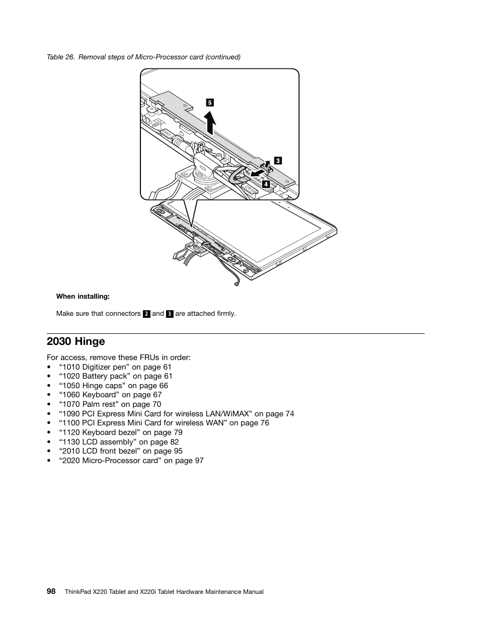 2030 hinge | IBM X220 User Manual | Page 104 / 146