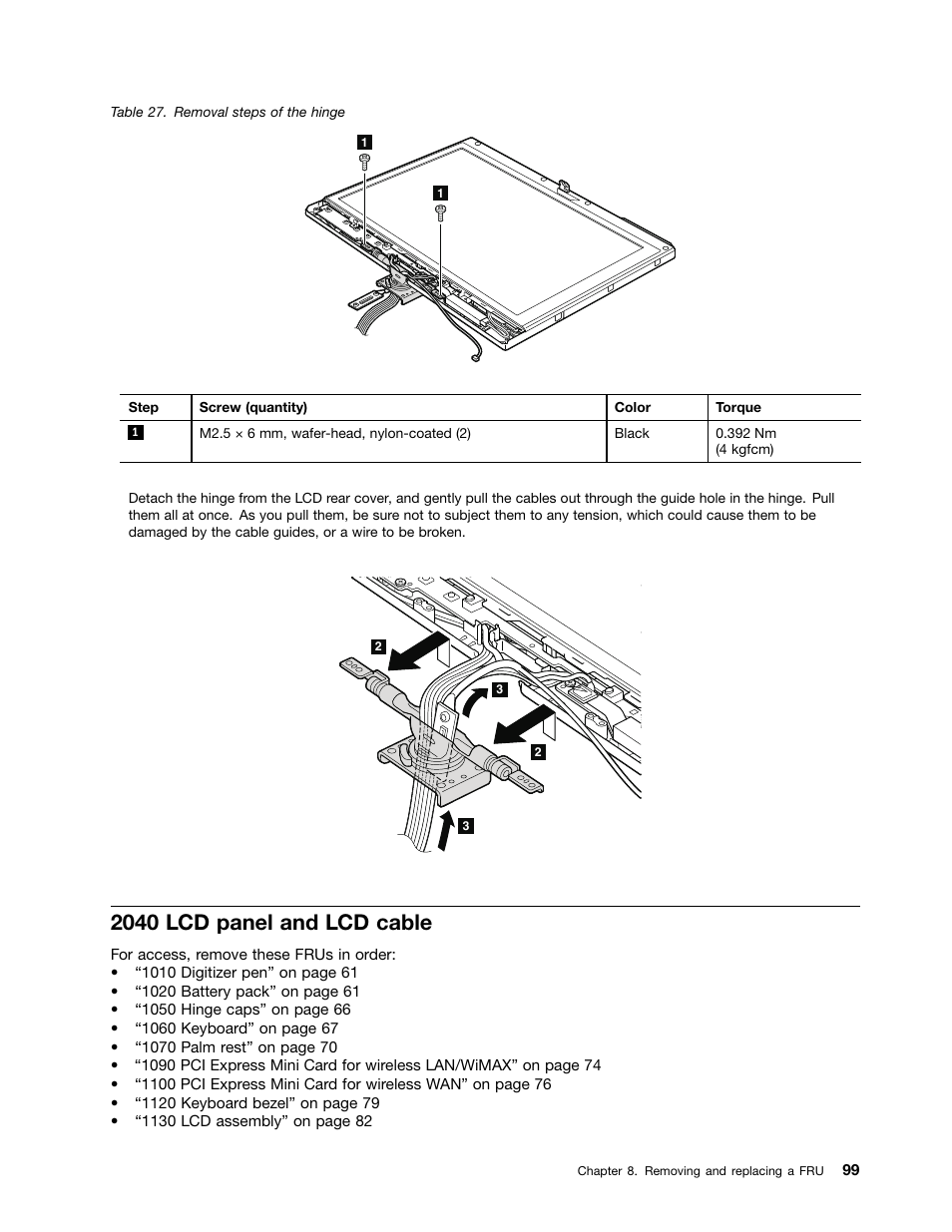 2040 lcd panel and lcd cable | IBM X220 User Manual | Page 105 / 146