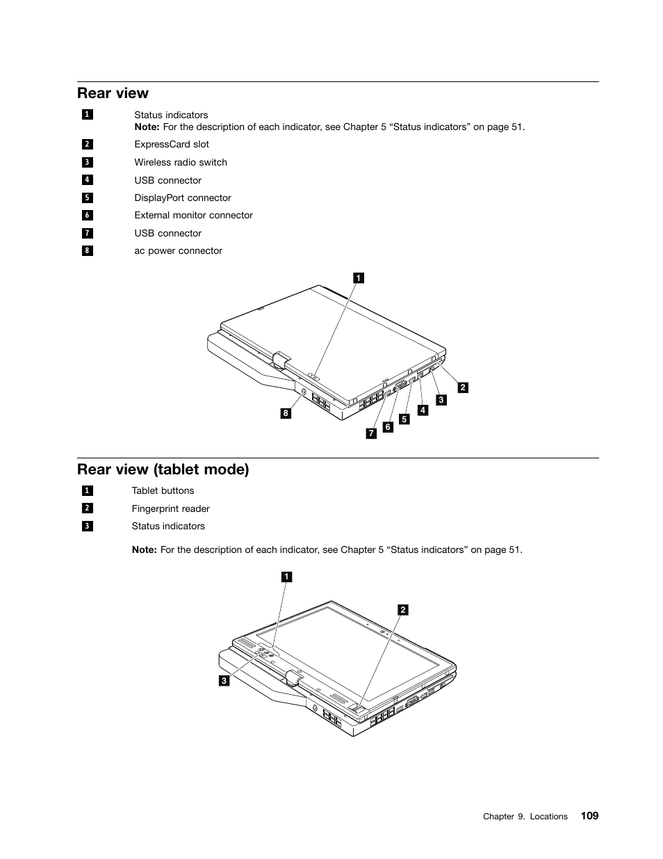Rear view, Rear view (tablet mode) | IBM X220 User Manual | Page 115 / 146