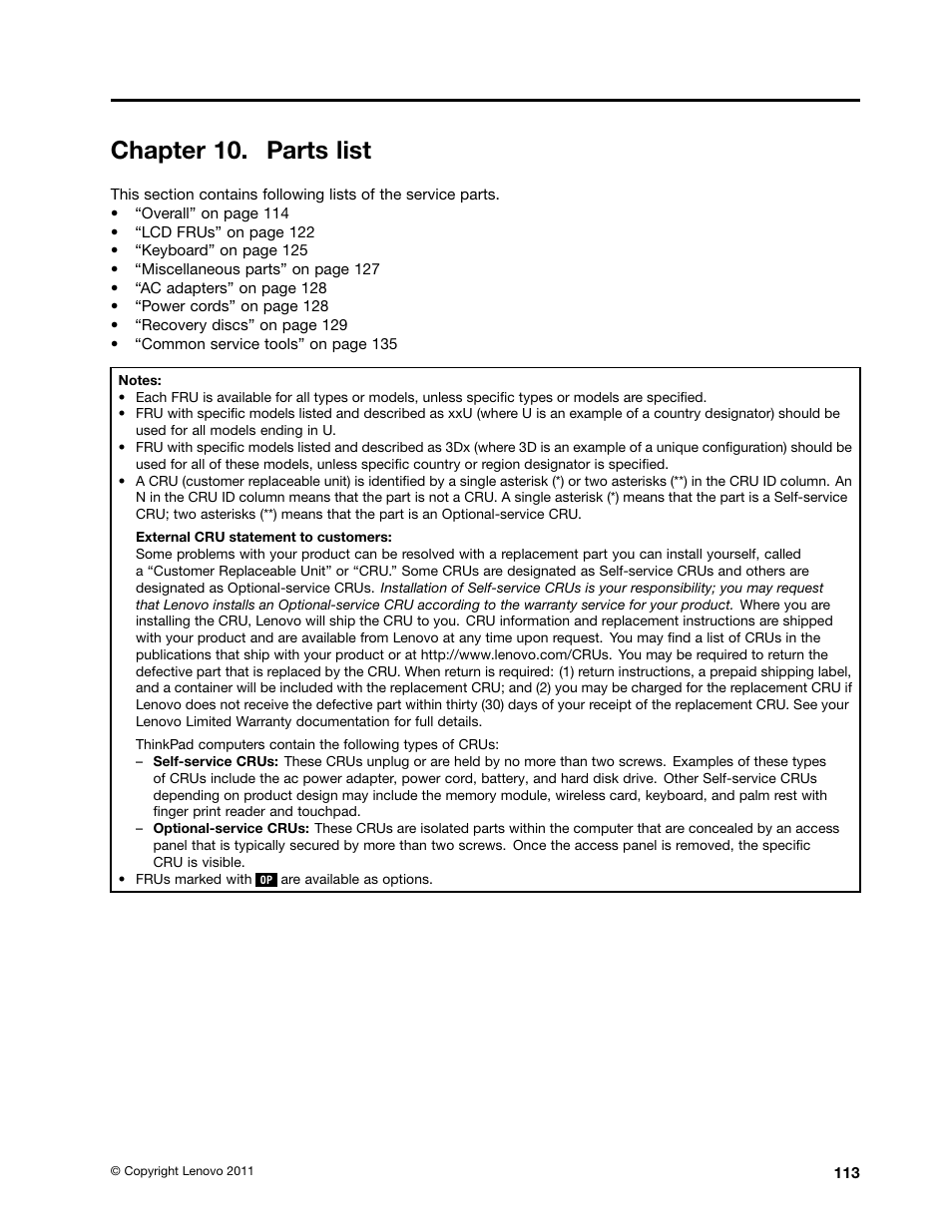 Chapter 10. parts list | IBM X220 User Manual | Page 119 / 146