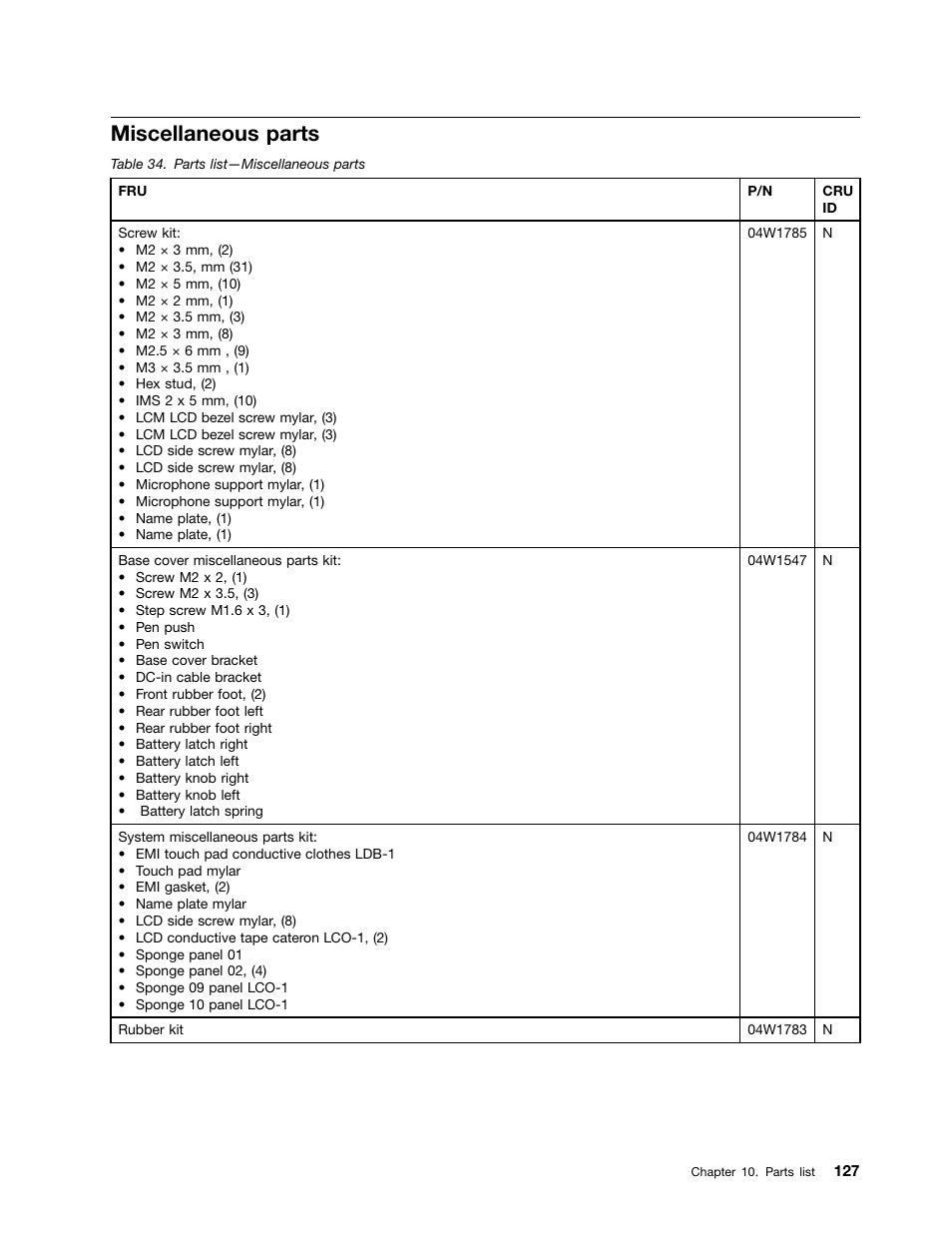 Miscellaneous parts | IBM X220 User Manual | Page 133 / 146