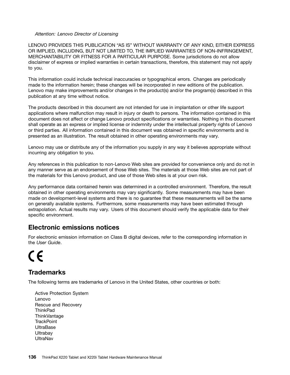Electronic emissions notices, Trademarks | IBM X220 User Manual | Page 142 / 146