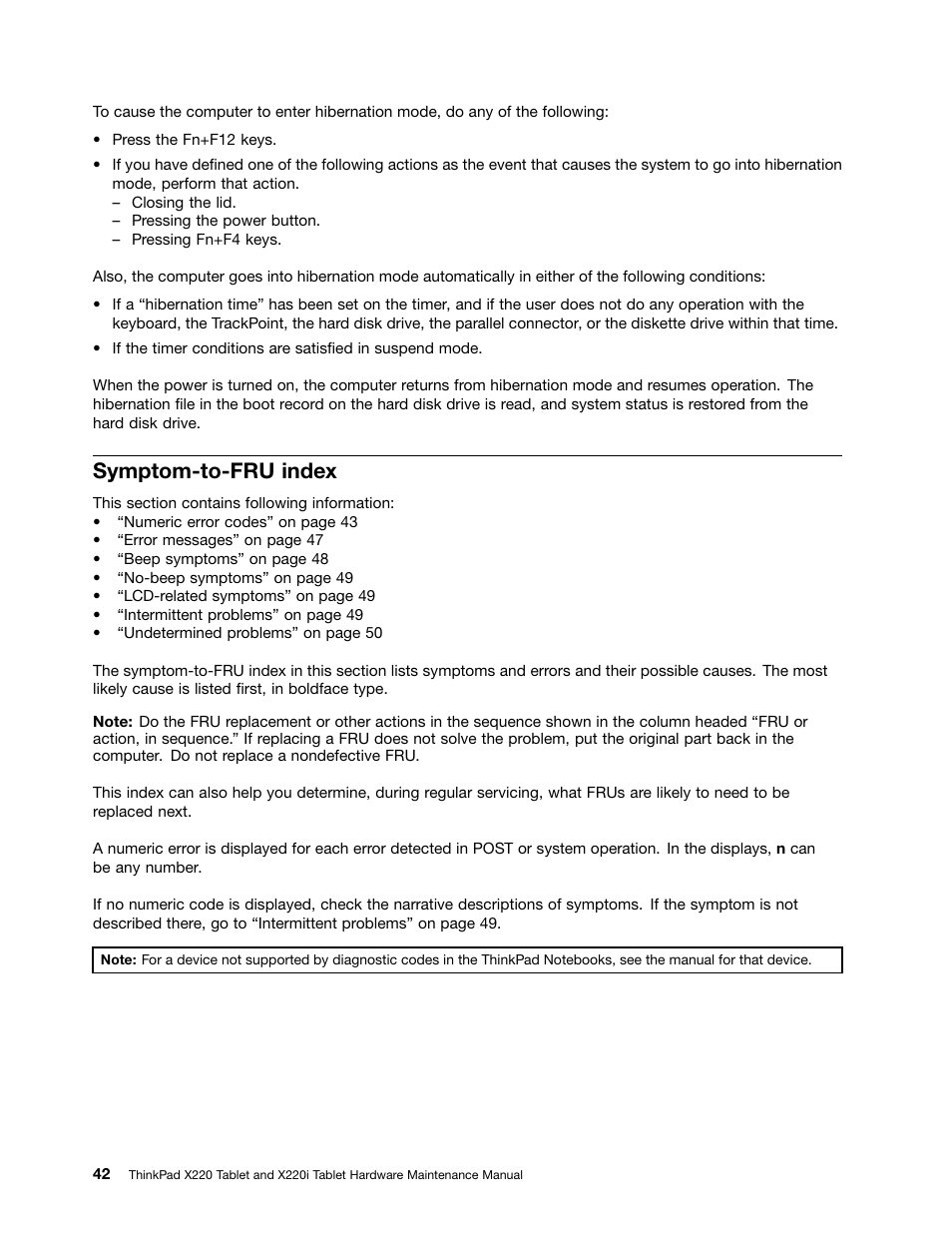 Symptom-to-fru index | IBM X220 User Manual | Page 48 / 146