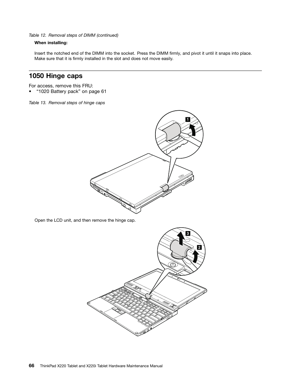 1050 hinge caps | IBM X220 User Manual | Page 72 / 146
