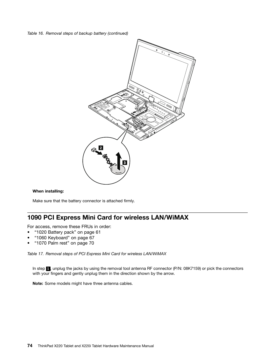1090 pci express mini card for wireless lan/wimax | IBM X220 User Manual | Page 80 / 146