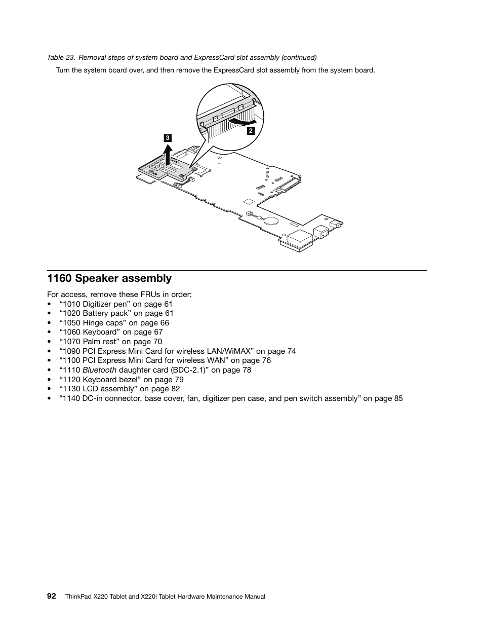 1160 speaker assembly | IBM X220 User Manual | Page 98 / 146