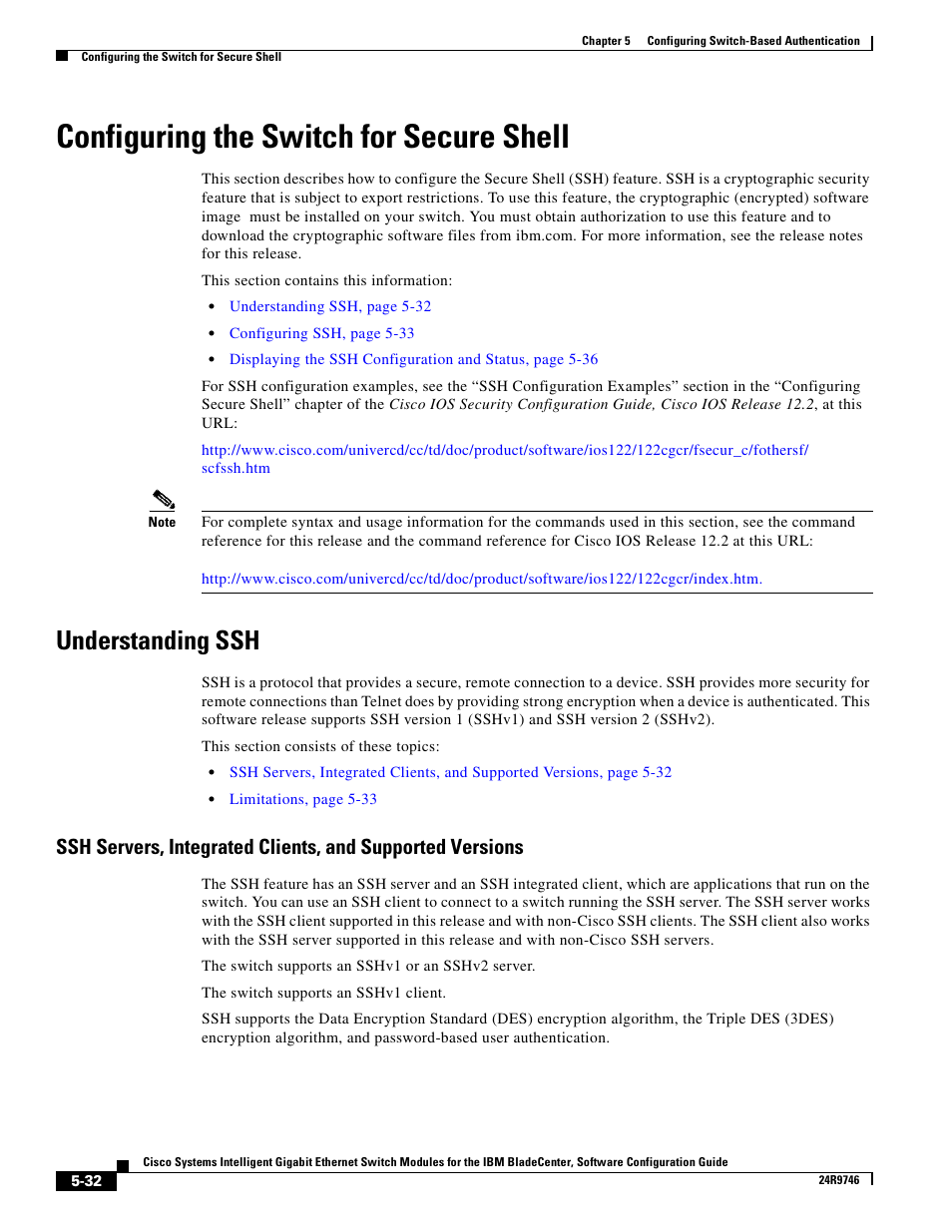 Configuring the switch for secure shell, Understanding ssh, Configuring the switch for secure | IBM 12.1(22)EA6 User Manual | Page 112 / 550