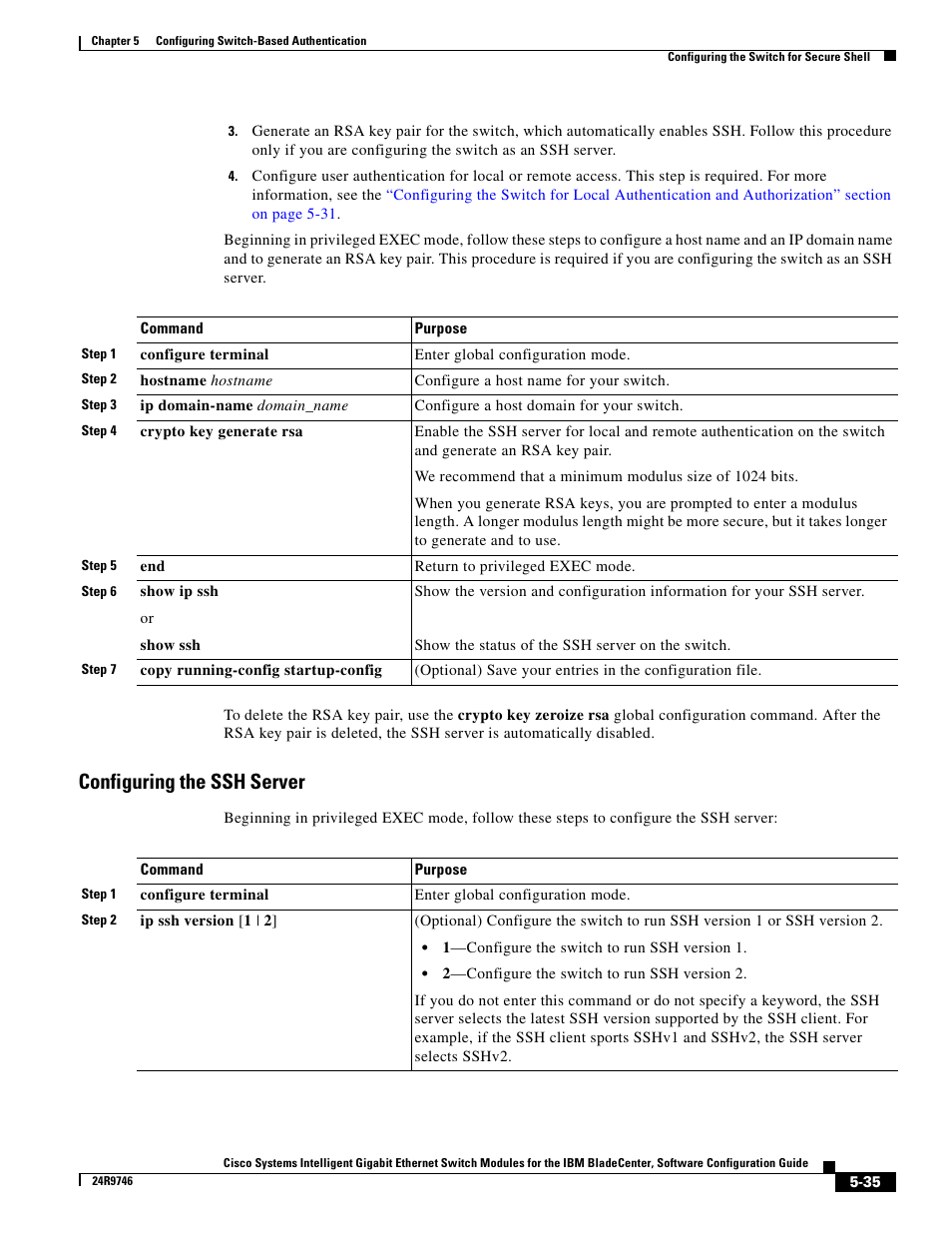Configuring the ssh server | IBM 12.1(22)EA6 User Manual | Page 115 / 550