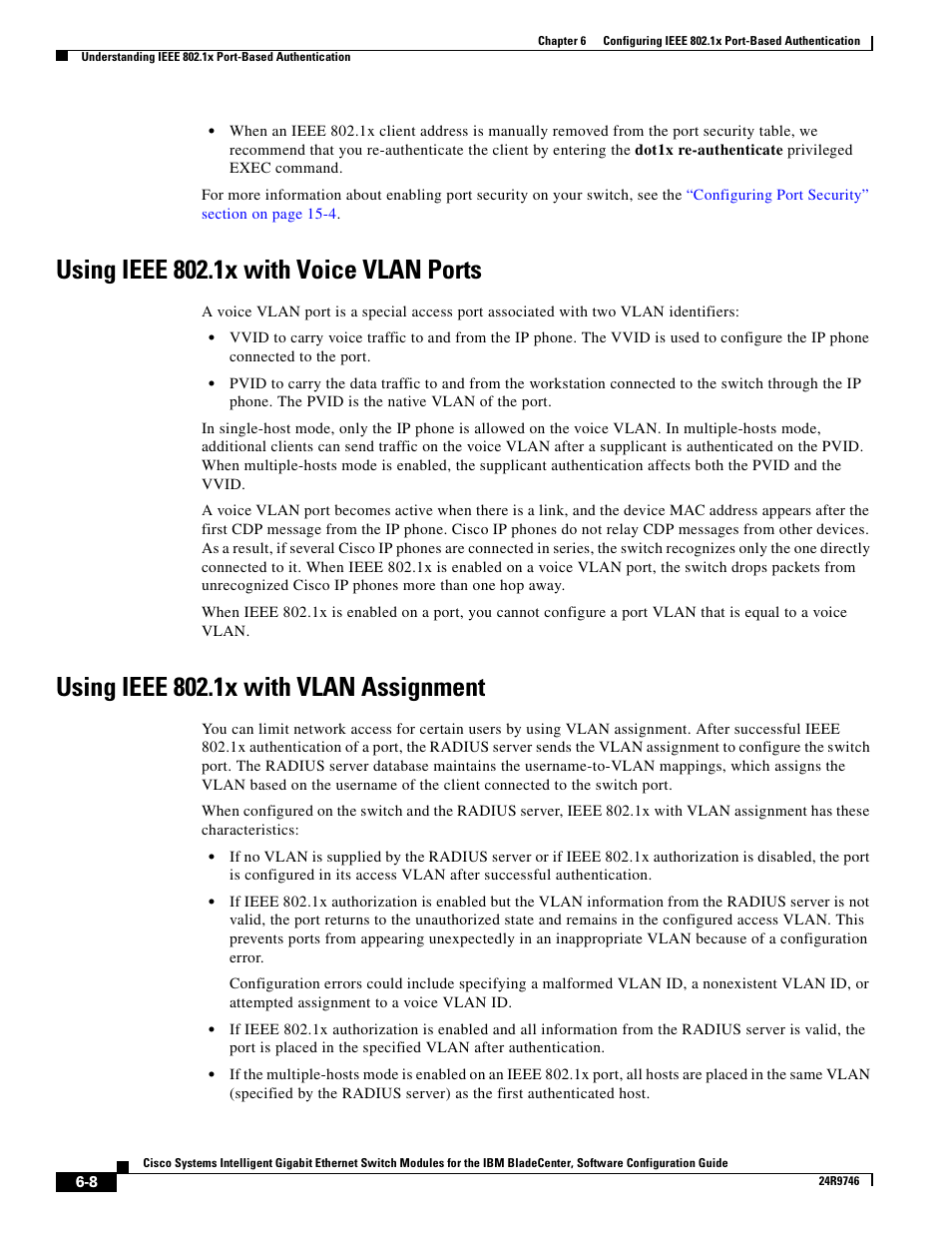 Using ieee 802.1x with voice vlan ports, Using ieee 802.1x with vlan assignment | IBM 12.1(22)EA6 User Manual | Page 124 / 550
