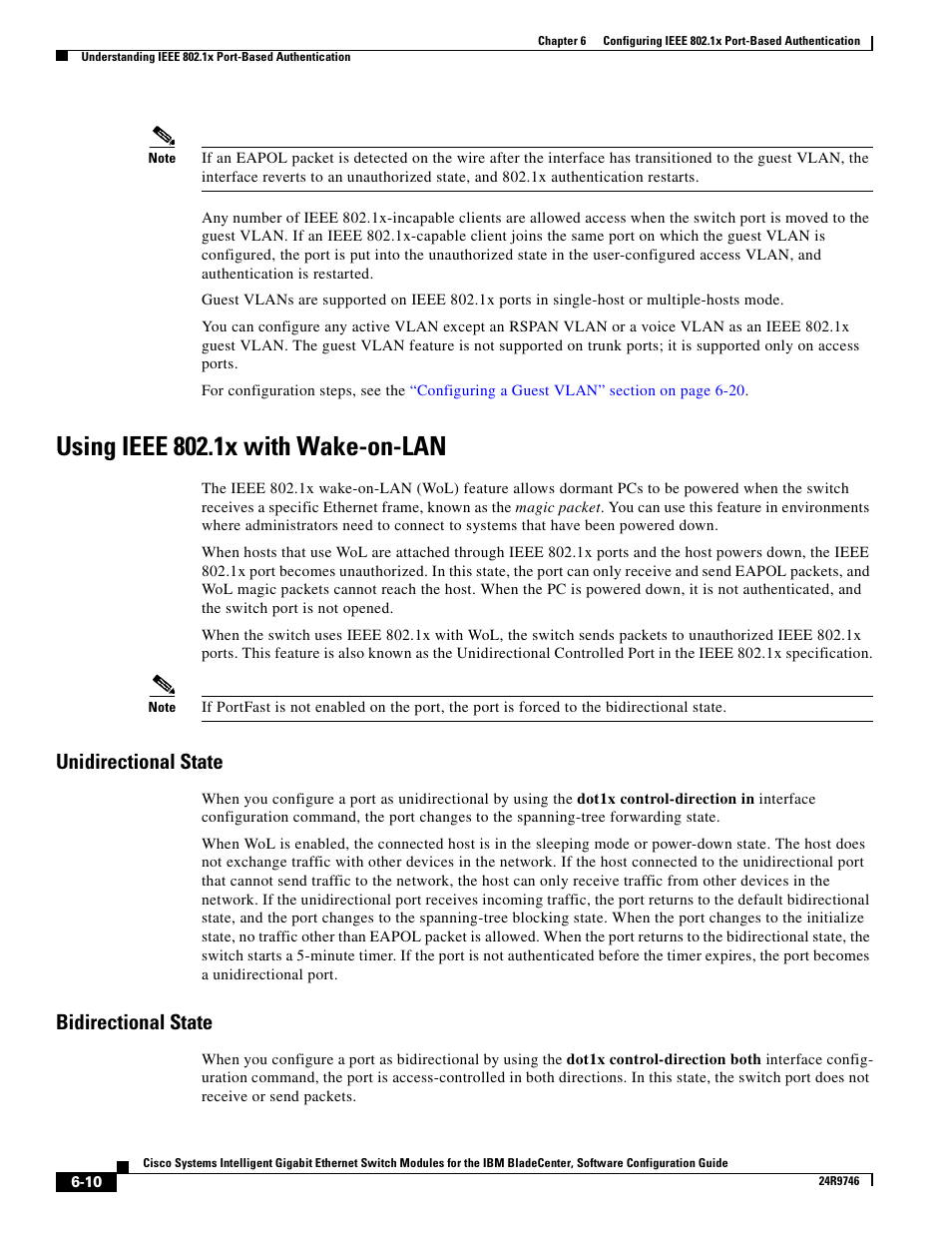 Using ieee 802.1x with wake-on-lan, Unidirectional state, Bidirectional state | IBM 12.1(22)EA6 User Manual | Page 126 / 550