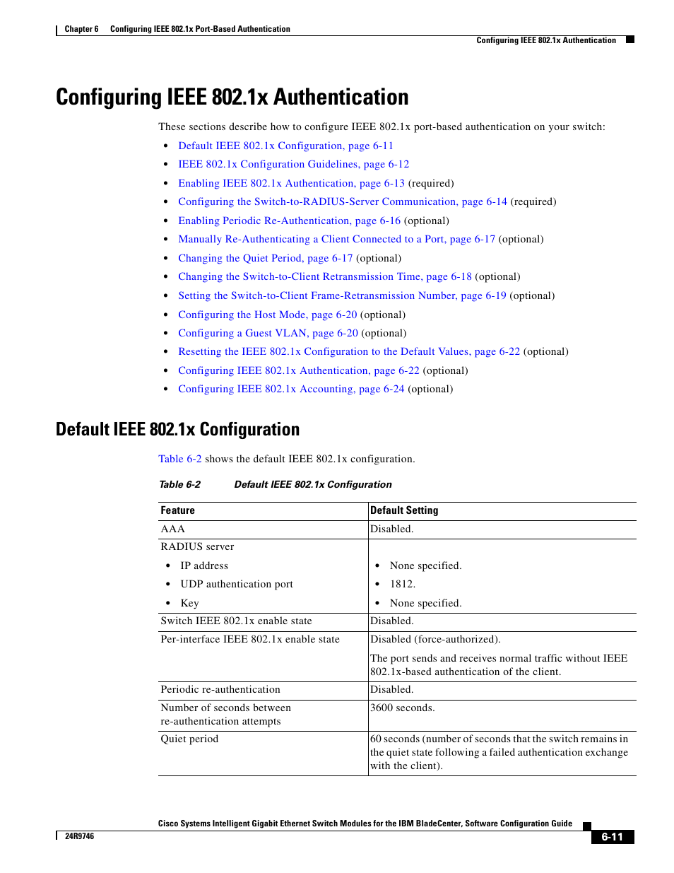 Configuring ieee 802.1x authentication, Default ieee 802.1x configuration | IBM 12.1(22)EA6 User Manual | Page 127 / 550