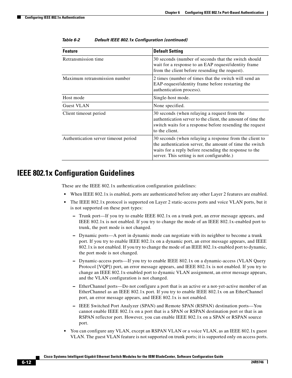 Ieee 802.1x configuration guidelines | IBM 12.1(22)EA6 User Manual | Page 128 / 550