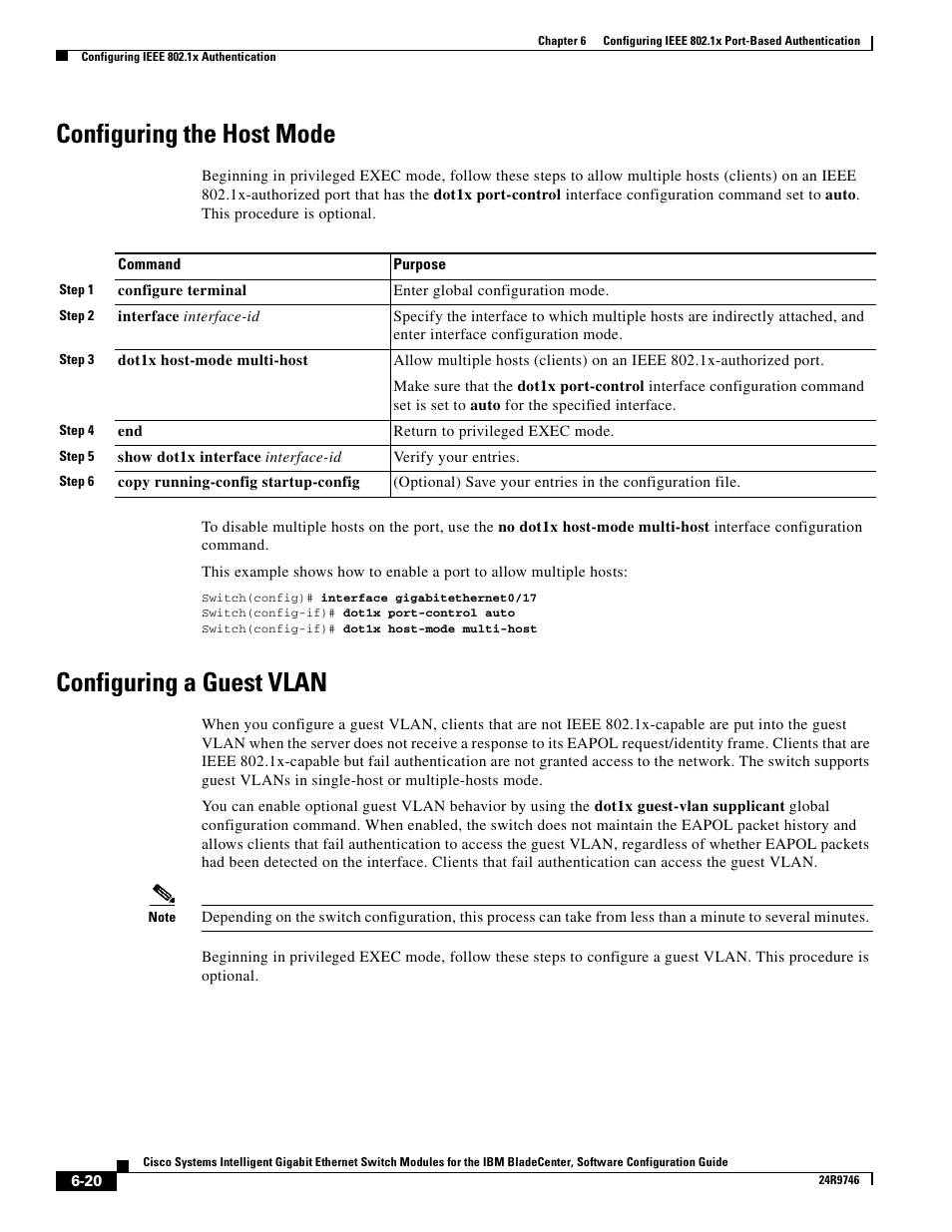 Configuring the host mode, Configuring a guest vlan | IBM 12.1(22)EA6 User Manual | Page 136 / 550