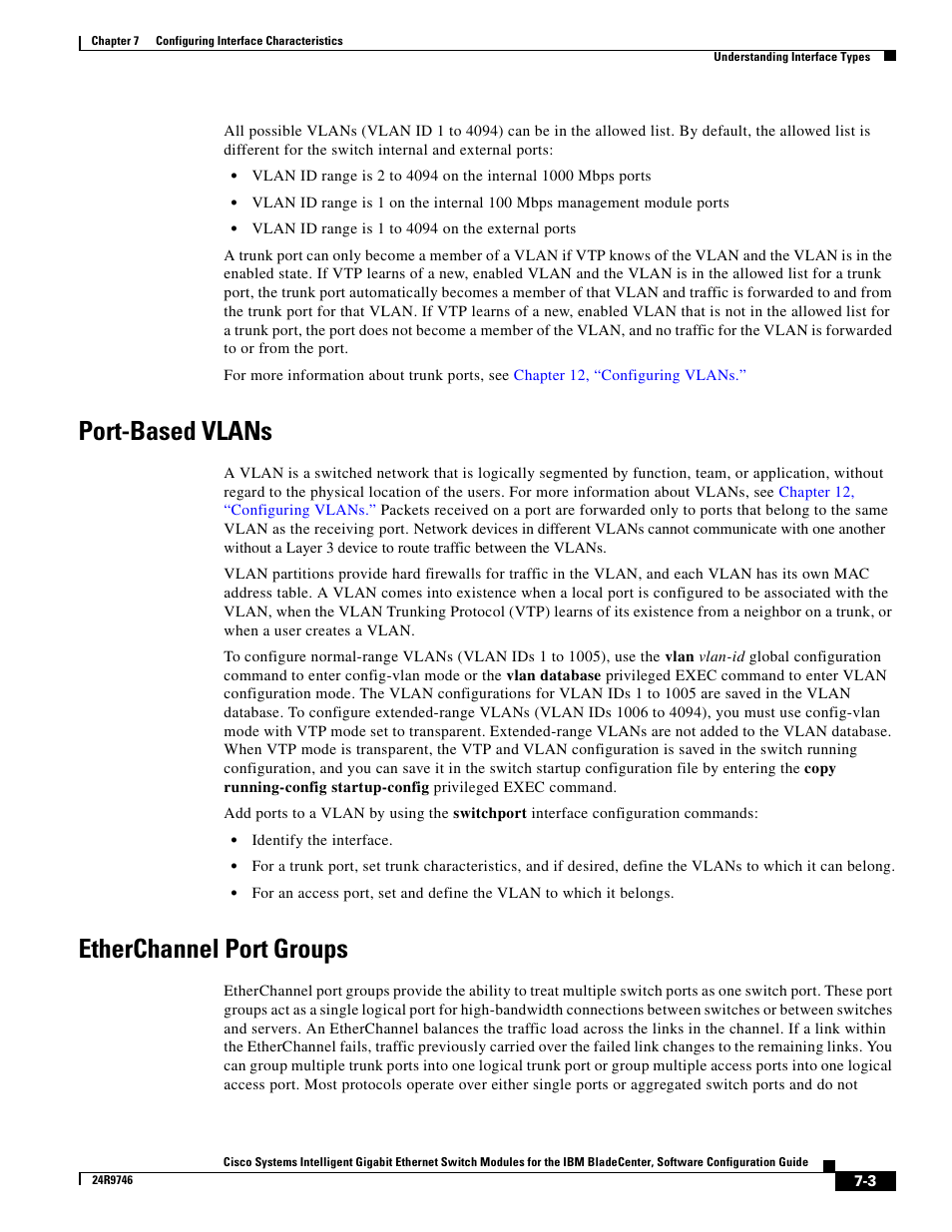 Port-based vlans, Etherchannel port groups | IBM 12.1(22)EA6 User Manual | Page 145 / 550