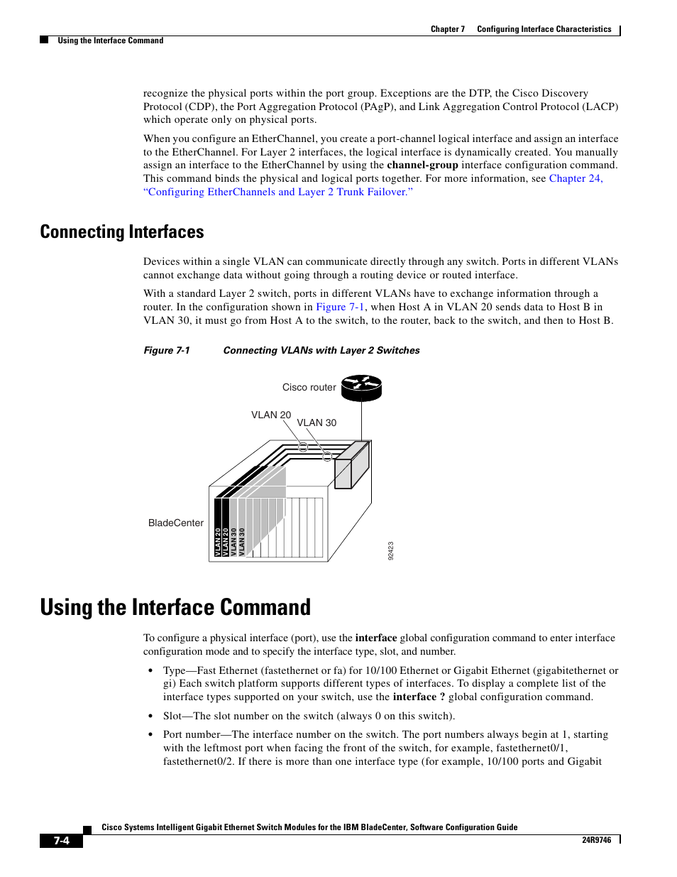 Connecting interfaces, Using the interface command, Using the interface | IBM 12.1(22)EA6 User Manual | Page 146 / 550