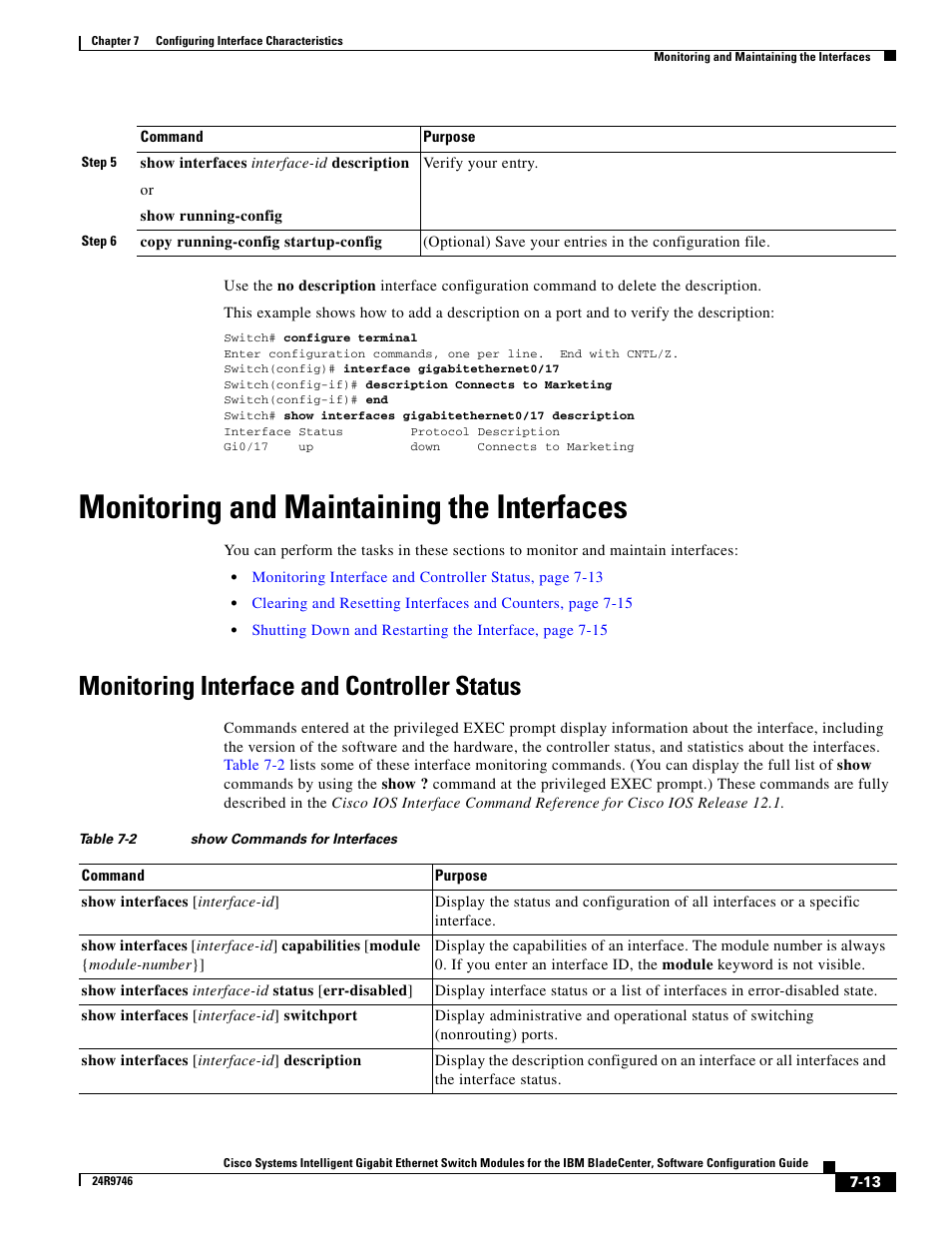 Monitoring and maintaining the interfaces, Monitoring interface and controller status | IBM 12.1(22)EA6 User Manual | Page 155 / 550