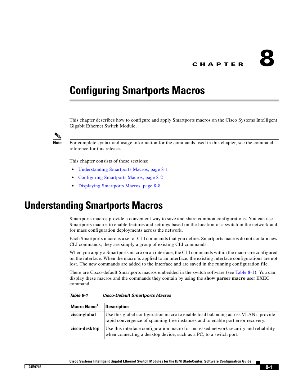 Configuring smartports macros, Understanding smartports macros, C h a p t e r | IBM 12.1(22)EA6 User Manual | Page 159 / 550