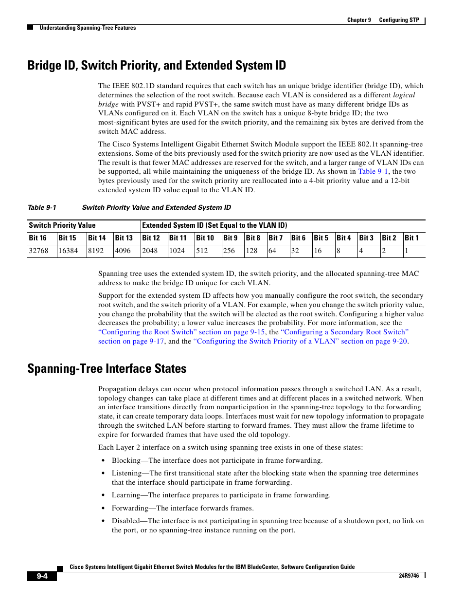 Bridge id, switch priority, and extended system id, Spanning-tree interface states | IBM 12.1(22)EA6 User Manual | Page 170 / 550