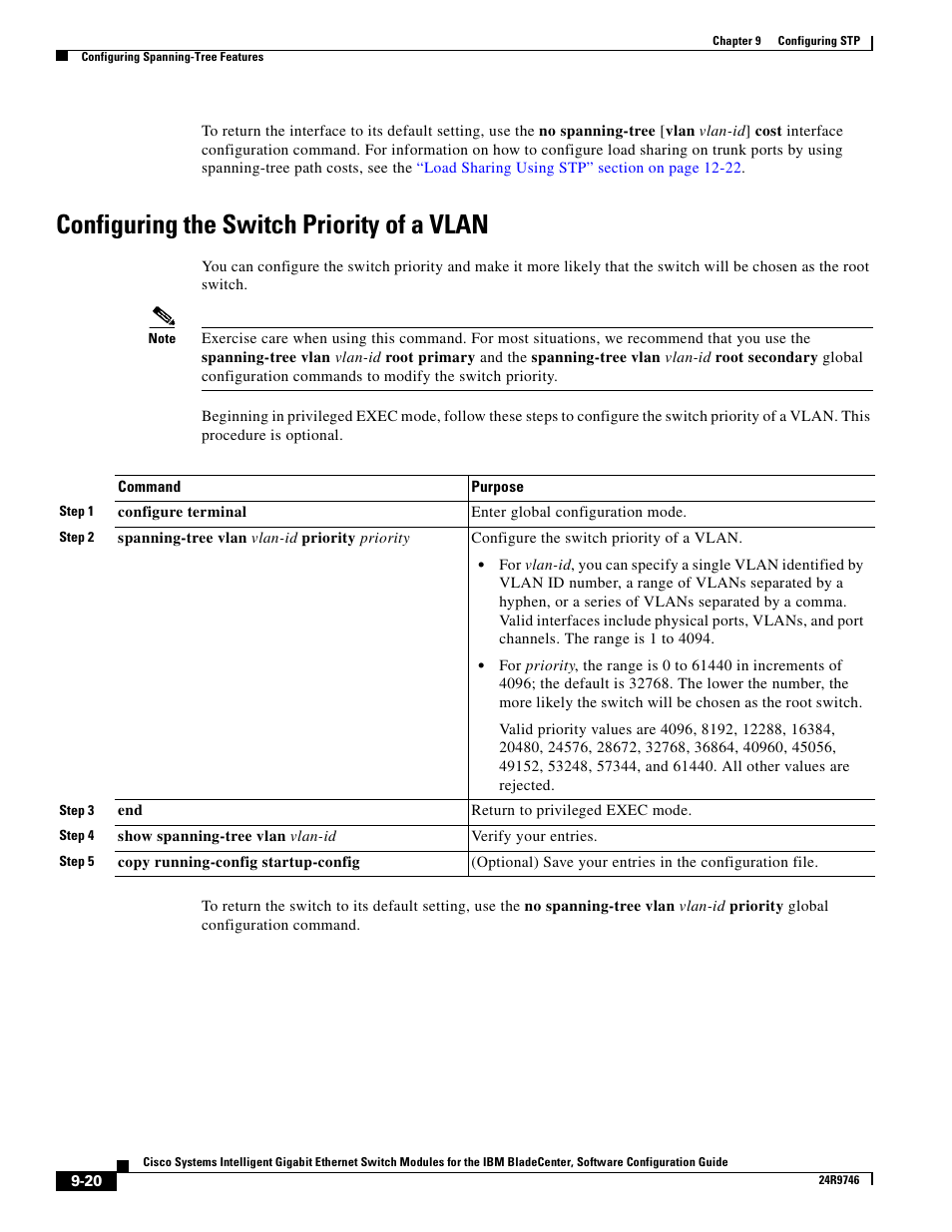 Configuring the switch priority of a vlan | IBM 12.1(22)EA6 User Manual | Page 186 / 550