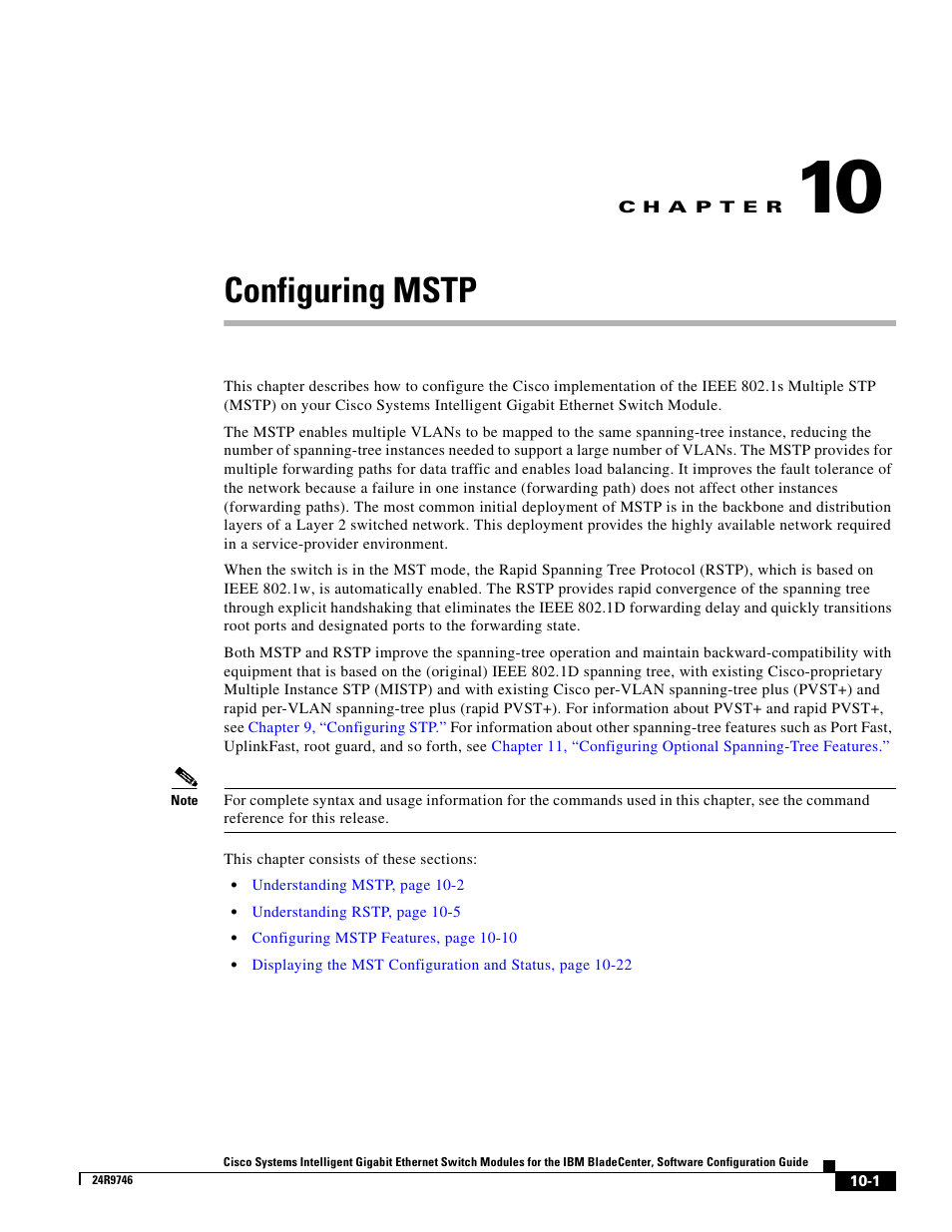 Configuring mstp, C h a p t e r, Chapter 10, “configuring mstp | IBM 12.1(22)EA6 User Manual | Page 191 / 550