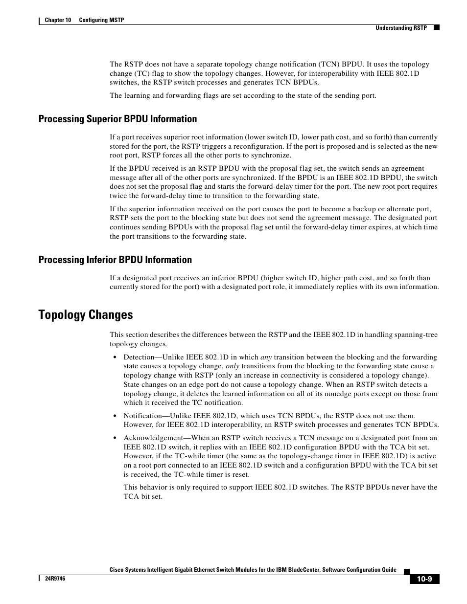 Processing superior bpdu information, Processing inferior bpdu information, Topology changes | IBM 12.1(22)EA6 User Manual | Page 199 / 550