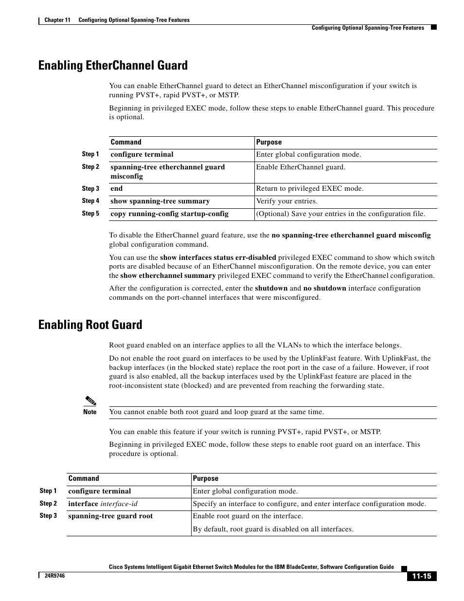 Enabling etherchannel guard, Enabling root guard | IBM 12.1(22)EA6 User Manual | Page 227 / 550