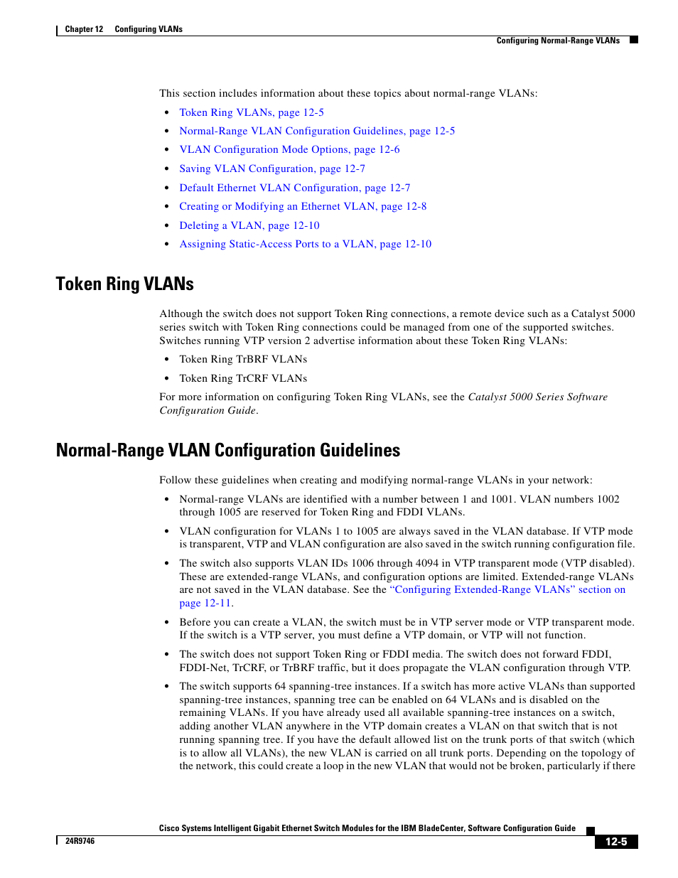 Token ring vlans, Normal-range vlan configuration guidelines, Normal-range | IBM 12.1(22)EA6 User Manual | Page 235 / 550