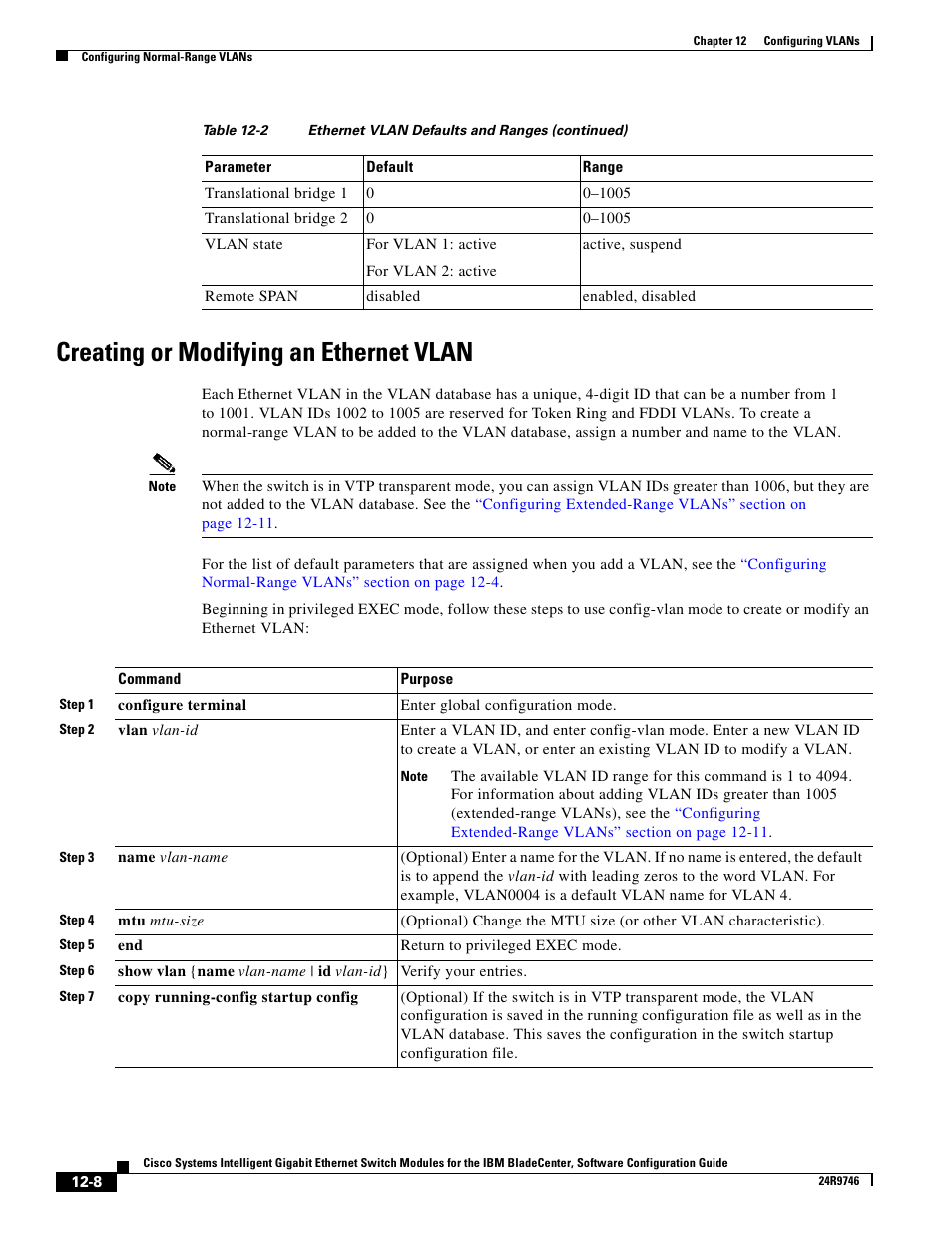 Creating or modifying an ethernet vlan | IBM 12.1(22)EA6 User Manual | Page 238 / 550