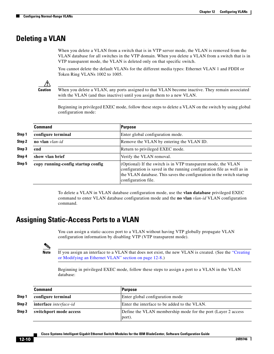 Deleting a vlan, Assigning static-access ports to a vlan | IBM 12.1(22)EA6 User Manual | Page 240 / 550