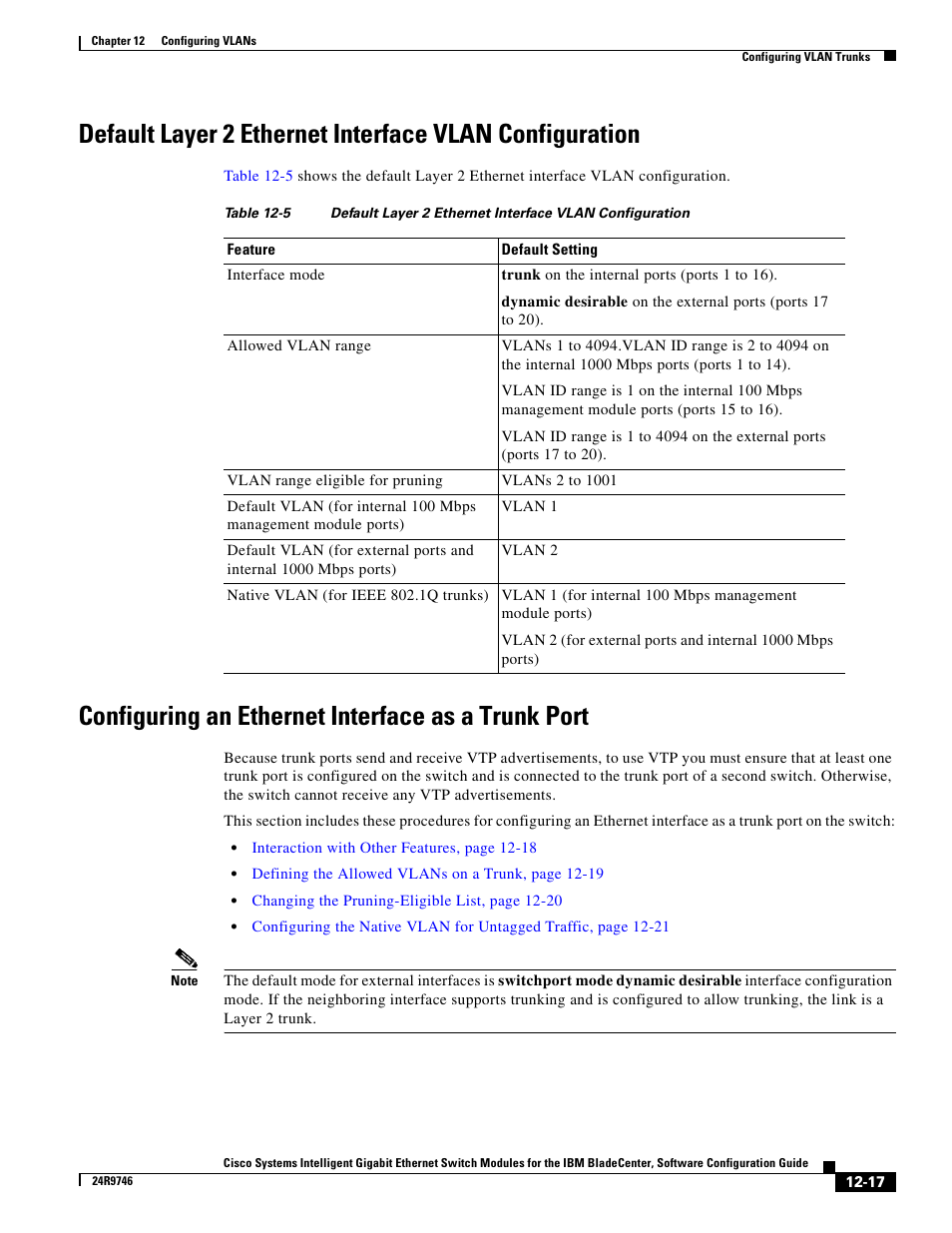 Configuring an ethernet interface as a trunk port | IBM 12.1(22)EA6 User Manual | Page 247 / 550