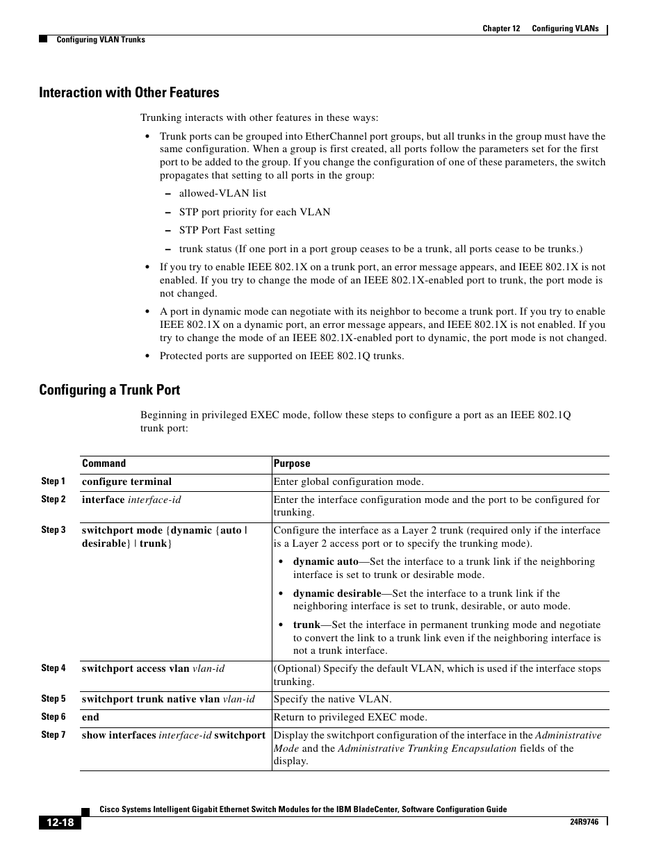 Interaction with other features, Configuring a trunk port | IBM 12.1(22)EA6 User Manual | Page 248 / 550