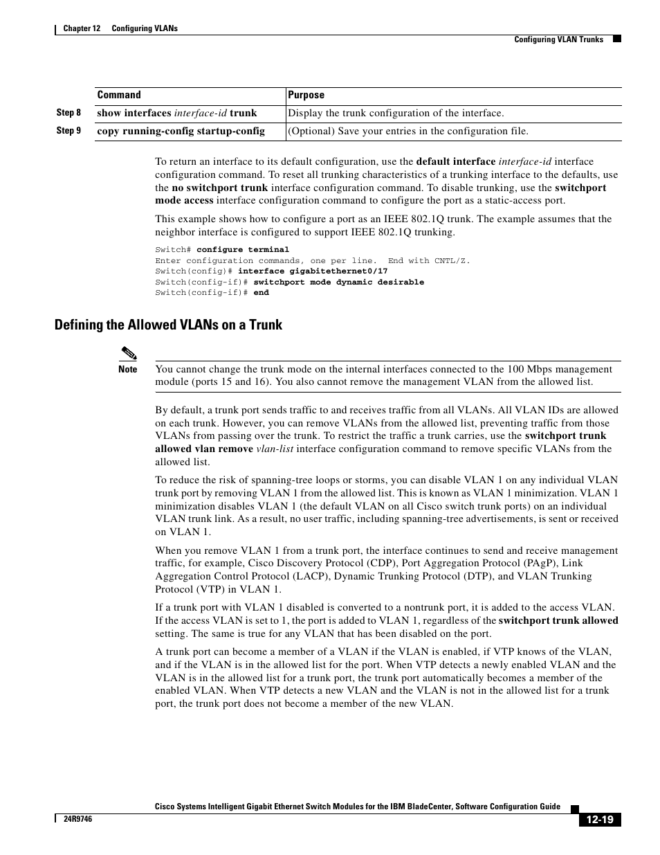 Defining the allowed vlans on a trunk | IBM 12.1(22)EA6 User Manual | Page 249 / 550