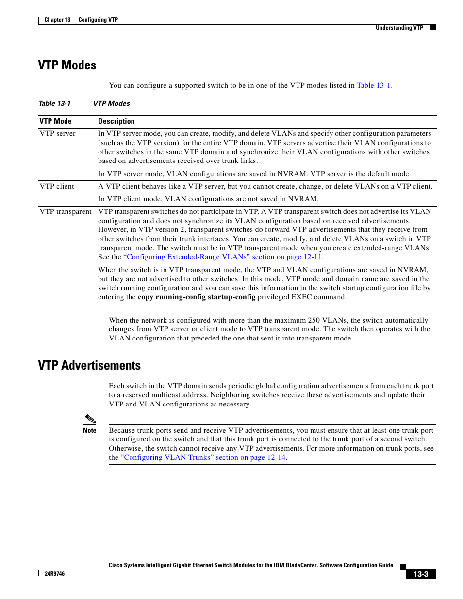 Vtp modes, Vtp advertisements | IBM 12.1(22)EA6 User Manual | Page 265 / 550
