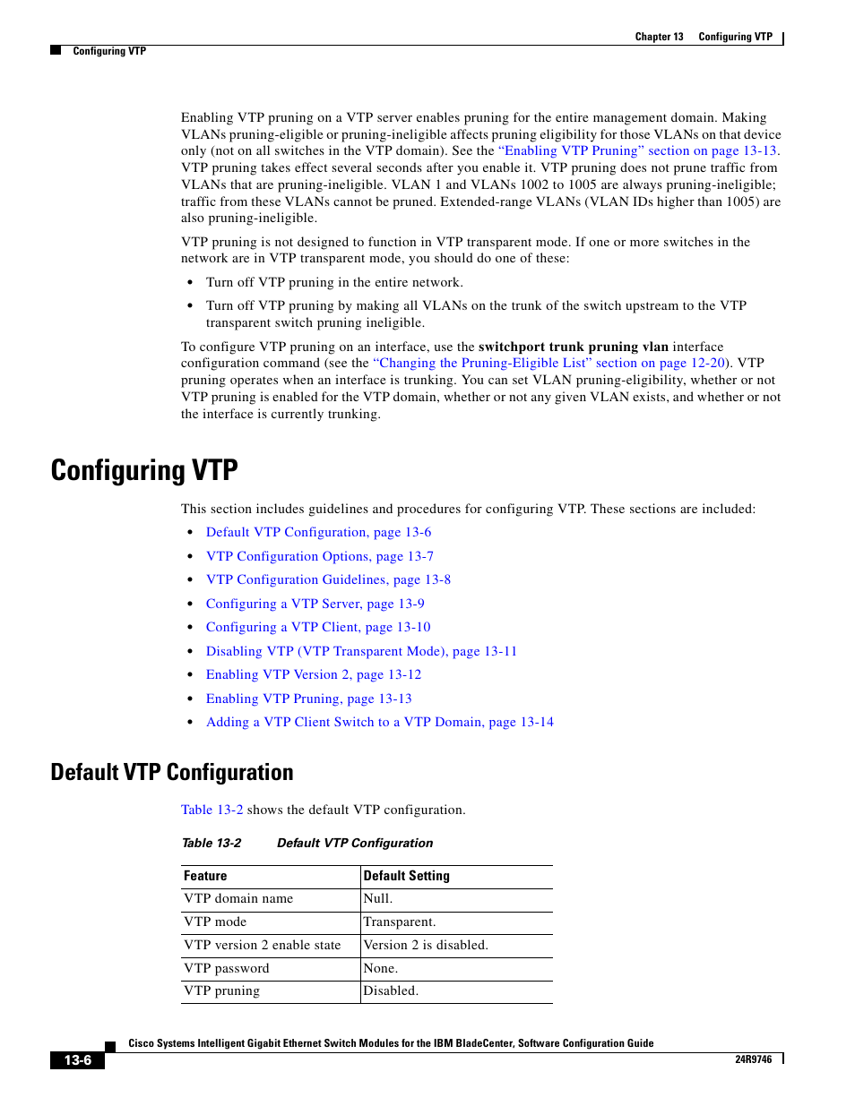 Configuring vtp, Default vtp configuration | IBM 12.1(22)EA6 User Manual | Page 268 / 550