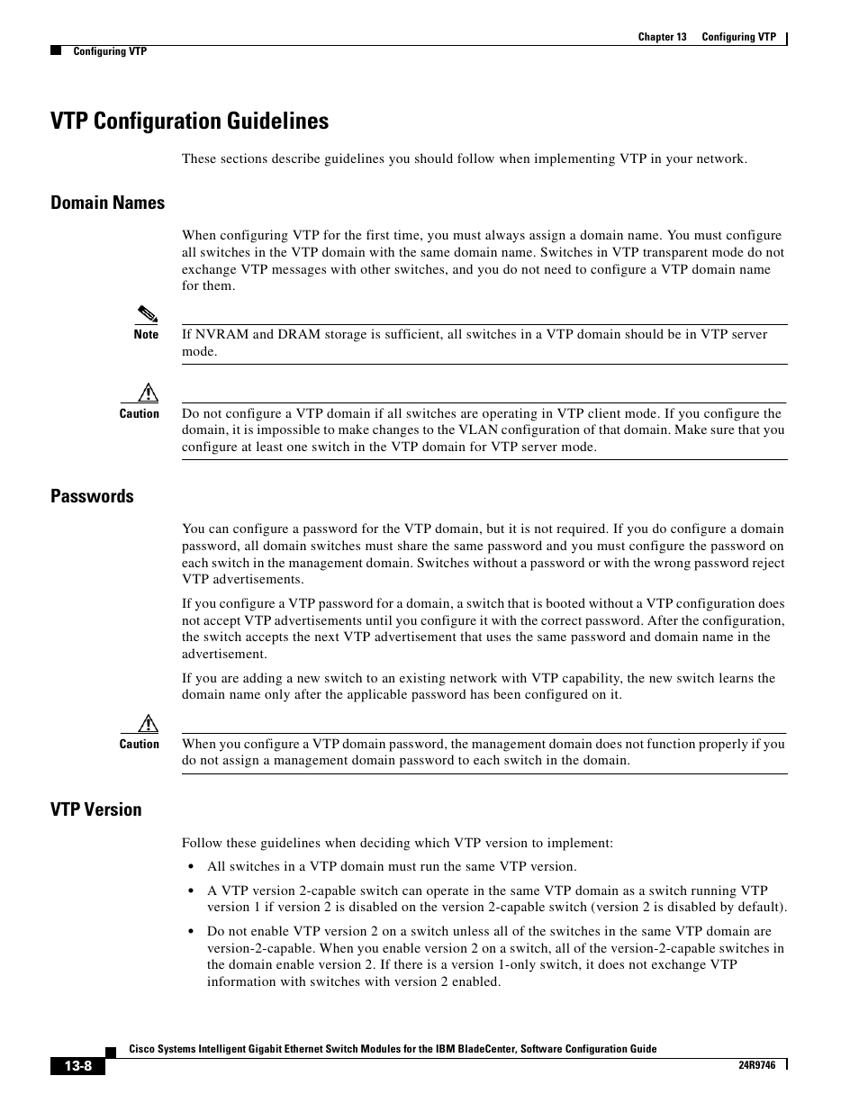 Vtp configuration guidelines, Domain names, Passwords | Vtp version | IBM 12.1(22)EA6 User Manual | Page 270 / 550