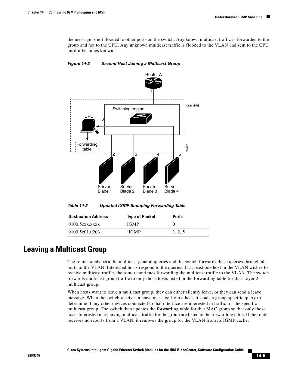 Leaving a multicast group, Figure 14-2, Table 14-2 | IBM 12.1(22)EA6 User Manual | Page 283 / 550