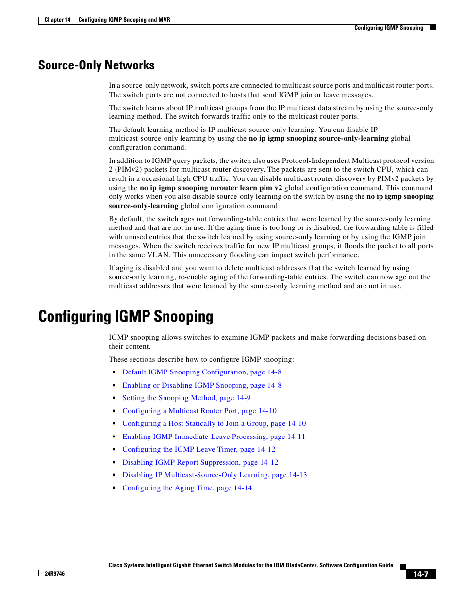 Source-only networks, Configuring igmp snooping | IBM 12.1(22)EA6 User Manual | Page 285 / 550