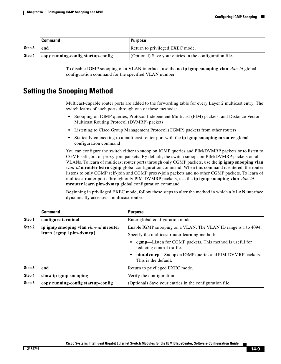 Setting the snooping method | IBM 12.1(22)EA6 User Manual | Page 287 / 550