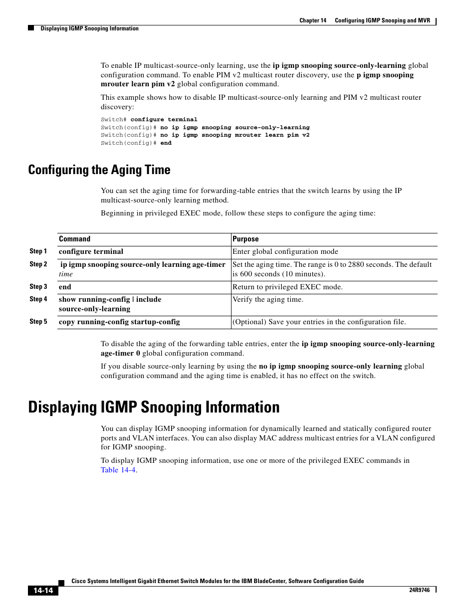 Configuring the aging time, Displaying igmp snooping information | IBM 12.1(22)EA6 User Manual | Page 292 / 550