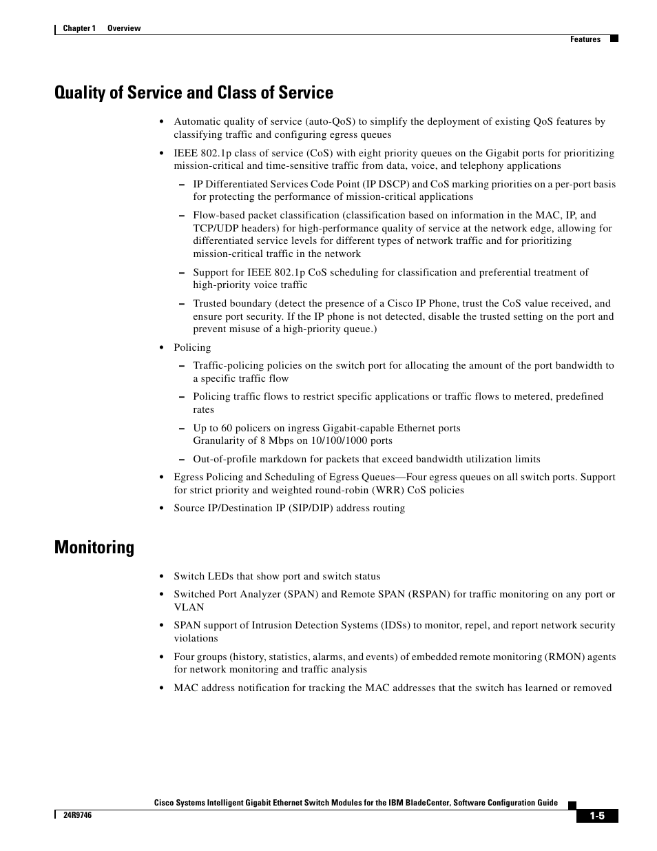 Quality of service and class of service, Monitoring | IBM 12.1(22)EA6 User Manual | Page 31 / 550